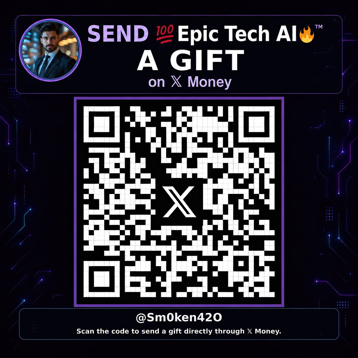 Send 💯Epic Tech AI a gift on X Money — QR for Friday Chaos Jackpot